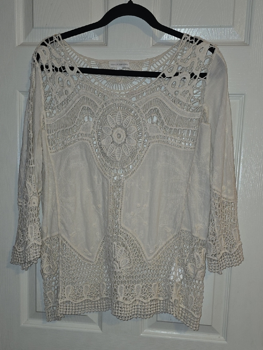 Boho Crochet Lace Tunic Top - White